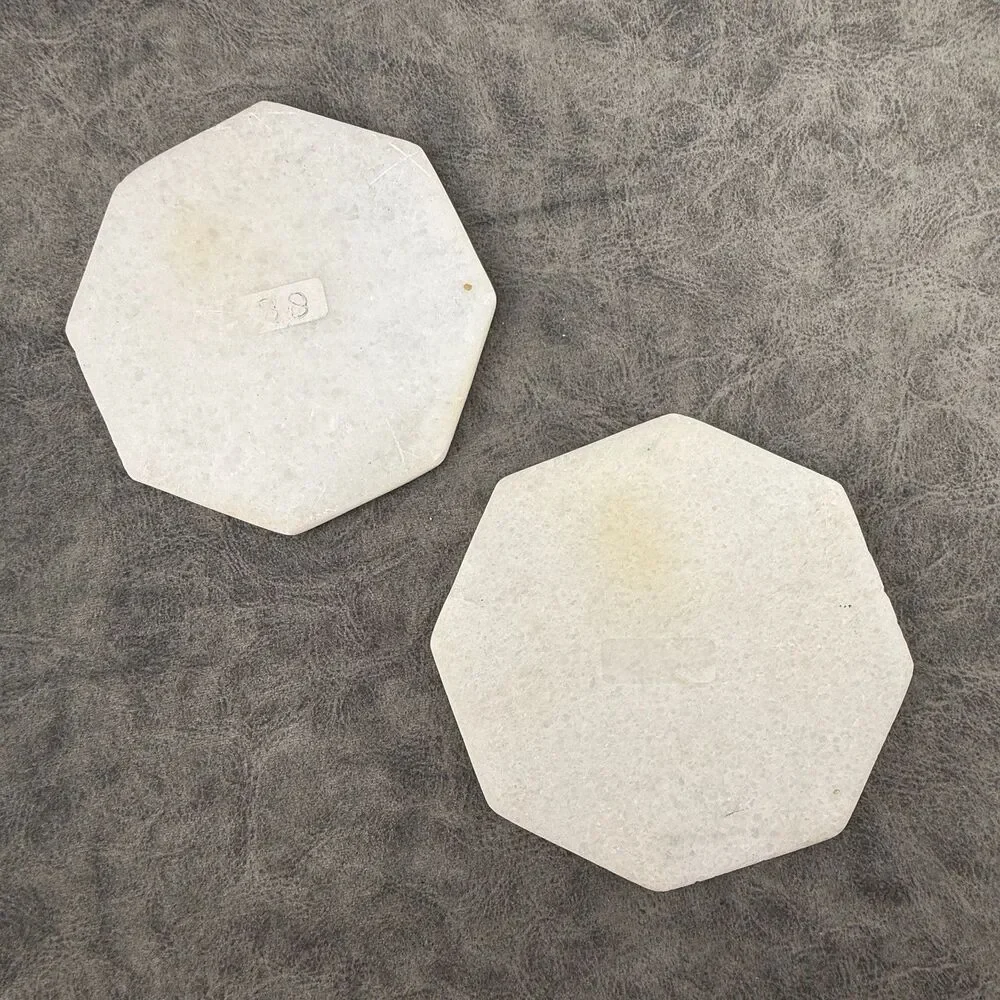TWO (2) Handmade White Stone Tiles Coasters Inlaid Lapis Pietradura Floral 4